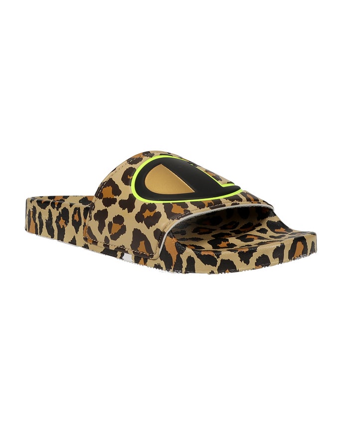 Champion Ipo Print Badslippers Dames - Geel/Zwart - Belgie 0154XDZUN